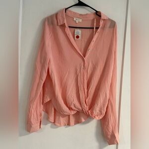 Love J Coral Button-Up Blouse